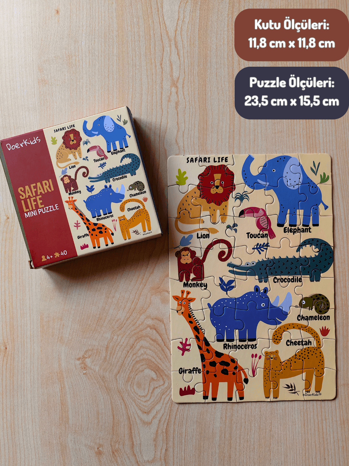 DoerKids%20Safari%20Vahşi%20Hayvanlar%20Mini%20Puzzle%20|%2040%20Parça%204+%20Yaş