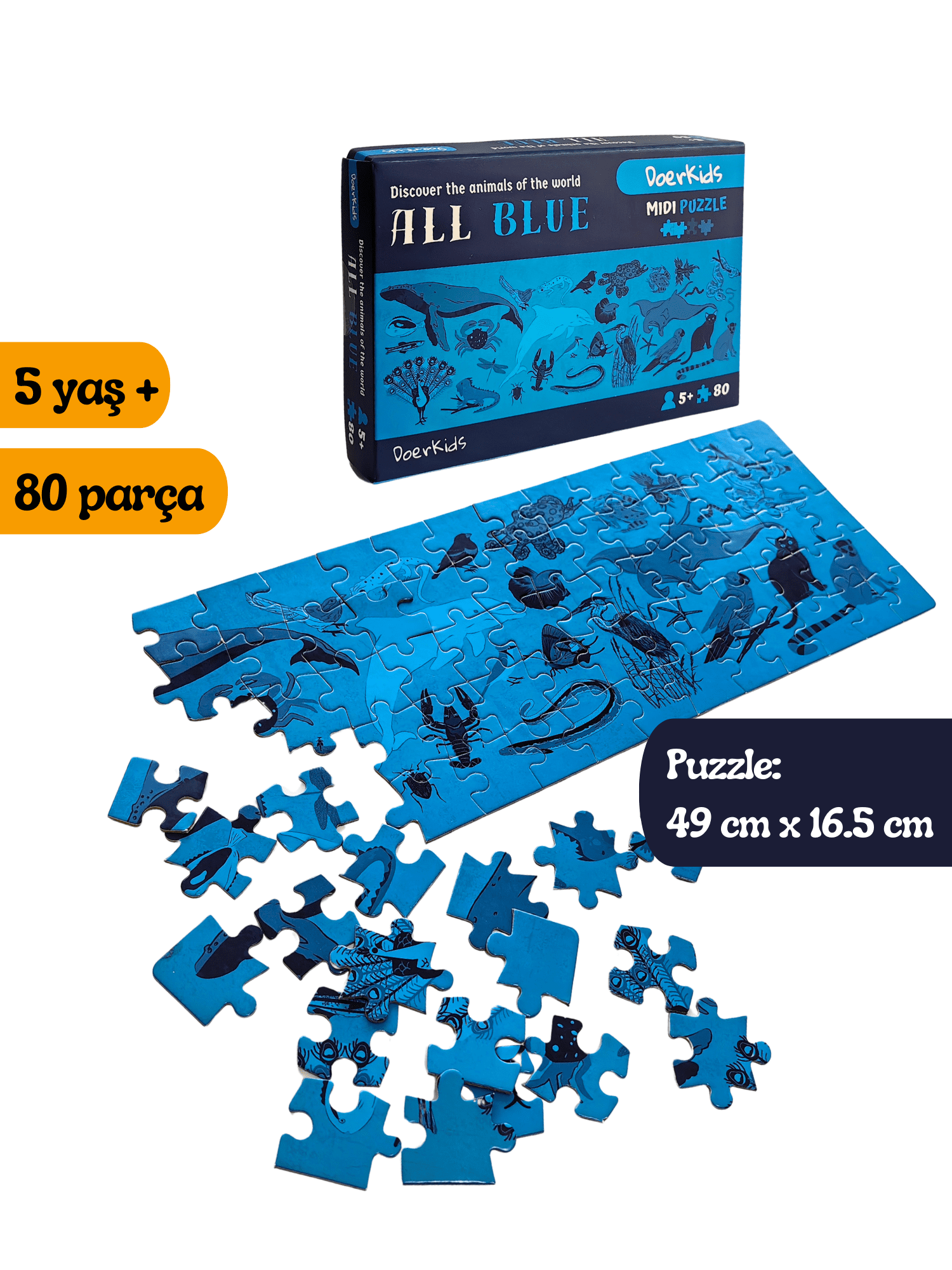 Doerkids%20All%20Blue-Mavi%20Hayvanlar%20Midi%20Puzzle%20|%2080%20Parça%205+%20Yaş