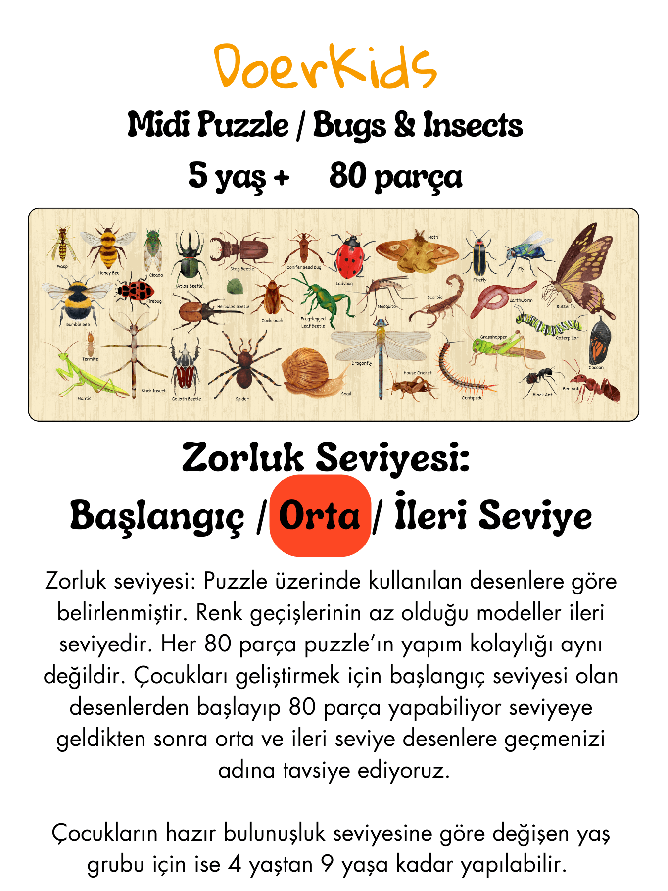 Doerkids%20Bugs%20&%20Insects%20-%20Böcekler%20Midi%20Puzzle%20|%2080%20Parça%205+%20Yaş