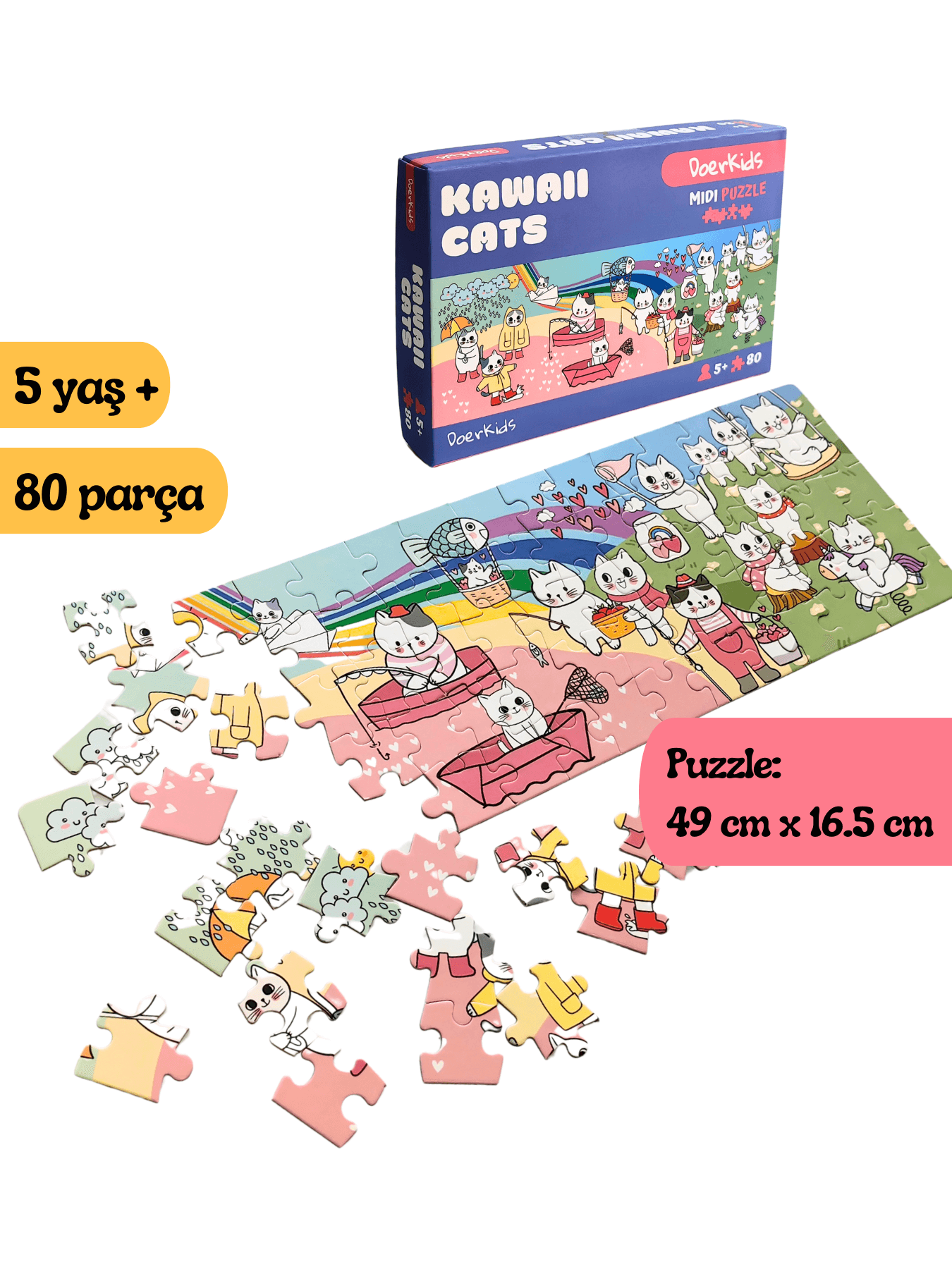 Doerkids%20Kawaii%20Cats%20–%20Sevimli%20Kediler%20Midi%20Puzzle%20|%2080%20Parça%205+%20Yaş