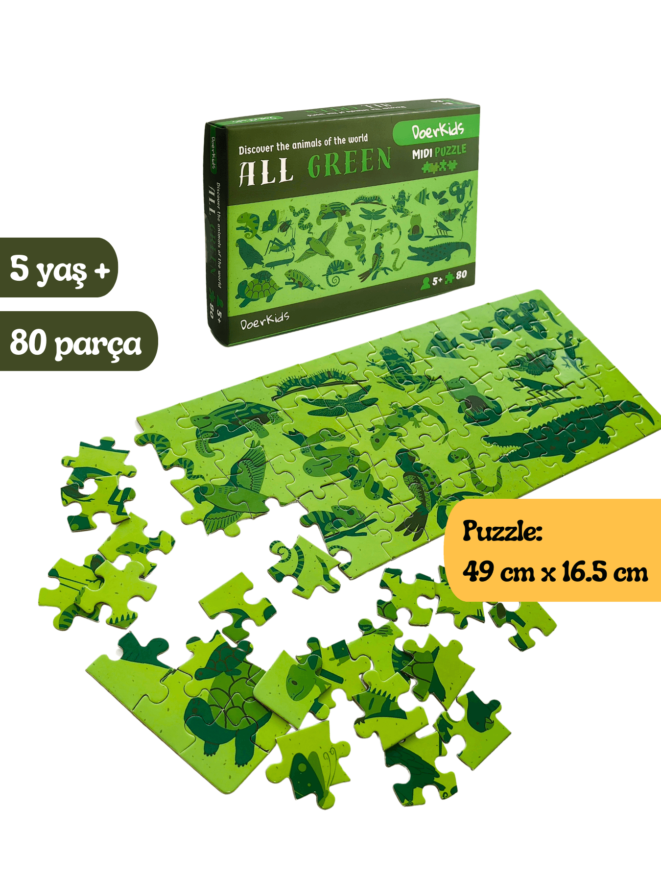 Doerkids%20All%20Green-Yeşil%20Hayvanlar%20Midi%20Puzzle%20|%2080%20Parça%205+%20Yaş