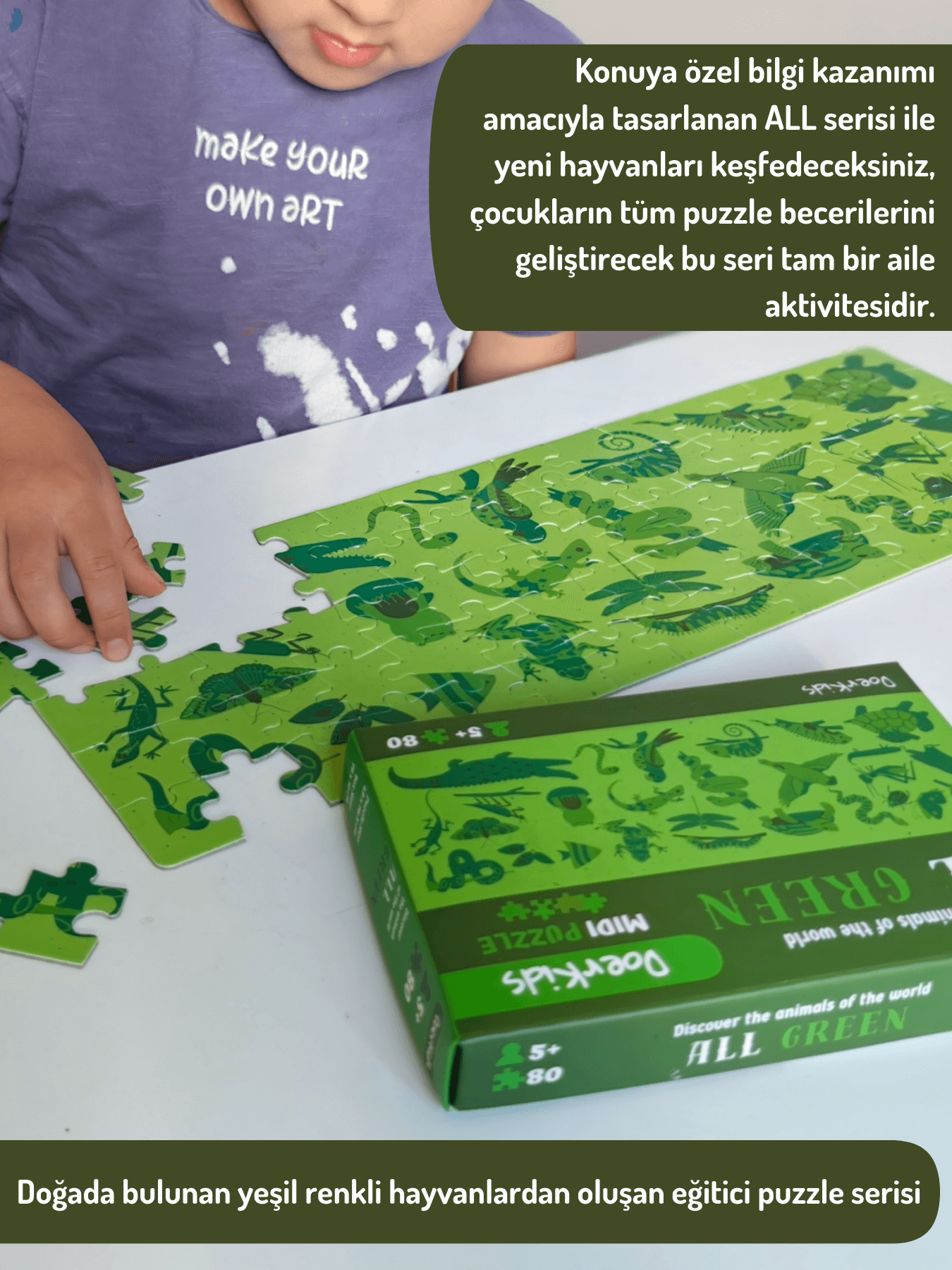 Doerkids%20All%20Green-Yeşil%20Hayvanlar%20Midi%20Puzzle%20|%2080%20Parça%205+%20Yaş