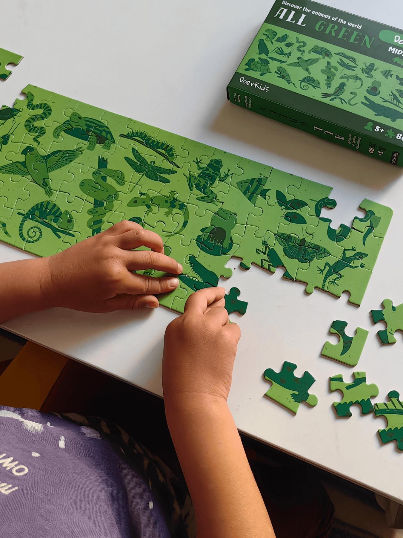 Doerkids%20All%20Green-Yeşil%20Hayvanlar%20Midi%20Puzzle%20|%2080%20Parça%205+%20Yaş