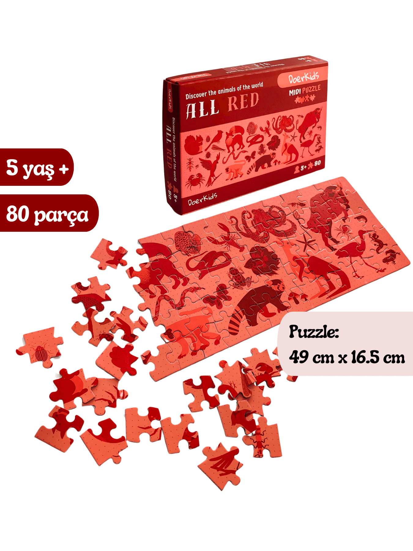 Doerkids%20All%20Red-Kırmızı%20Hayvanlar%20Midi%20Puzzle%20|%2080%20Parça%205+%20Yaş