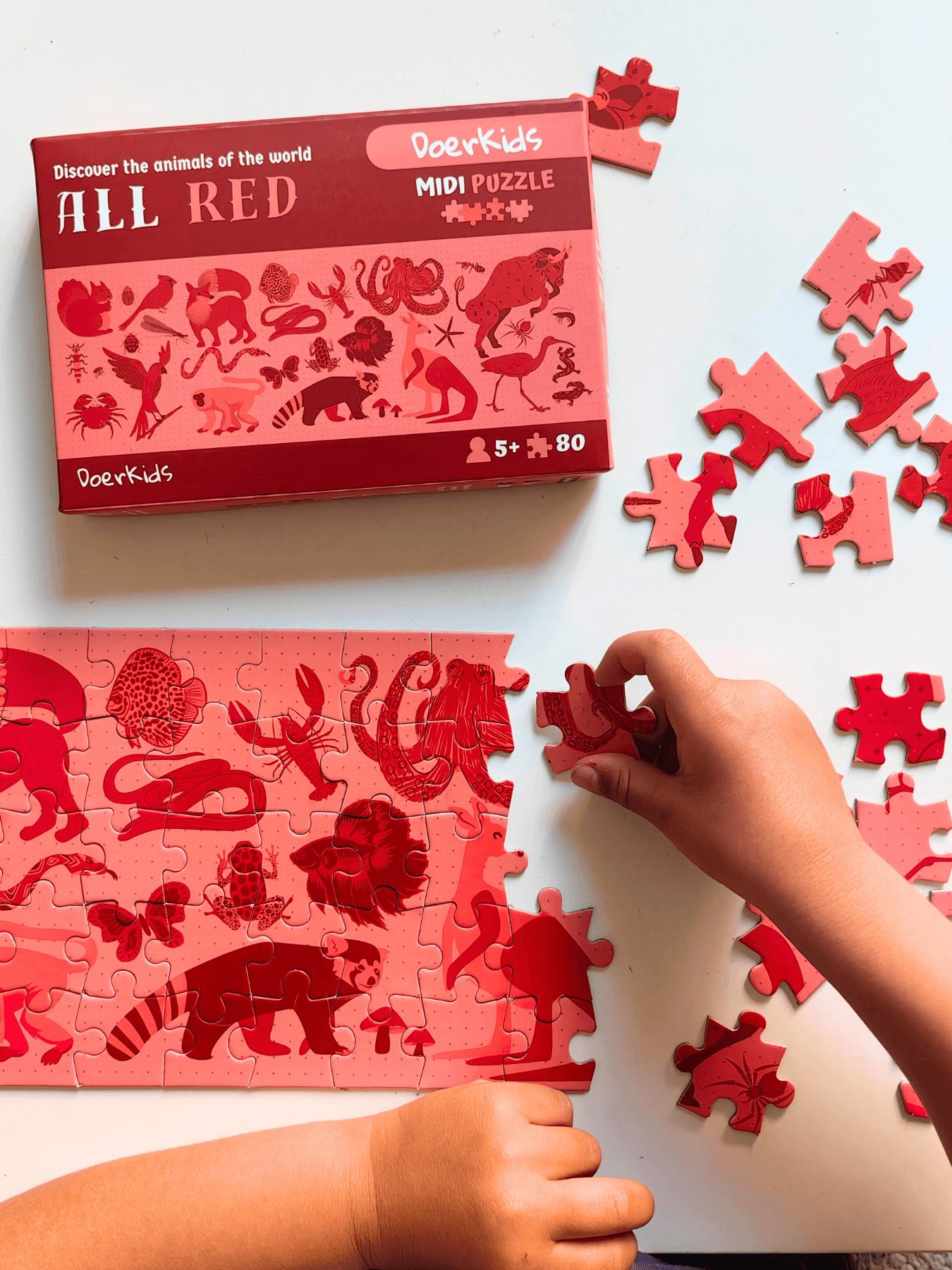 Doerkids%20All%20Red-Kırmızı%20Hayvanlar%20Midi%20Puzzle%20|%2080%20Parça%205+%20Yaş