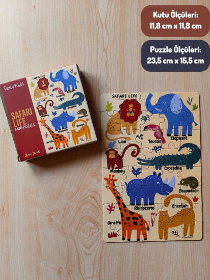 DoerKids Safari Vahşi Hayvanlar Mini Puzzle | 40 Parça 4+ Yaş