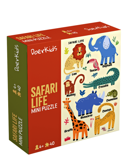 DoerKids Safari Vahşi Hayvanlar Mini Puzzle | 40 Parça 4+ Yaş