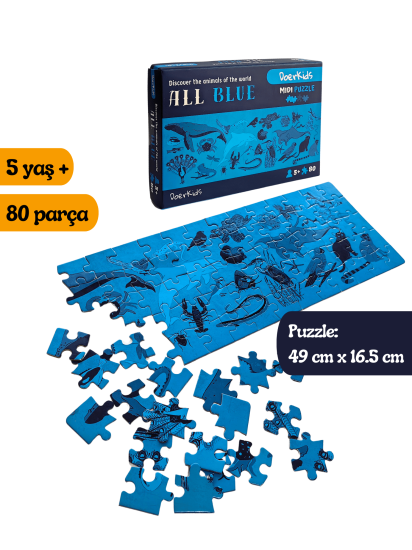 Doerkids All Blue-Mavi Hayvanlar Midi Puzzle | 80 Parça 5+ Yaş