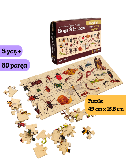 Doerkids Bugs & Insects - Böcekler Midi Puzzle | 80 Parça 5+ Yaş