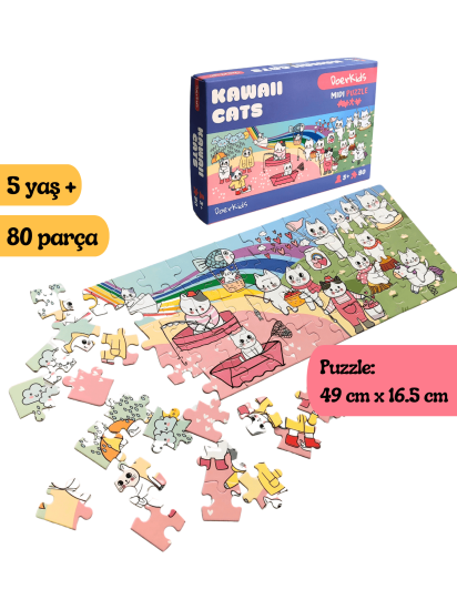 Doerkids Kawaii Cats – Sevimli Kediler Midi Puzzle | 80 Parça 5+ Yaş