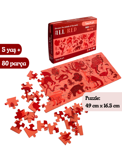 Doerkids All Red-Kırmızı Hayvanlar Midi Puzzle | 80 Parça 5+ Yaş