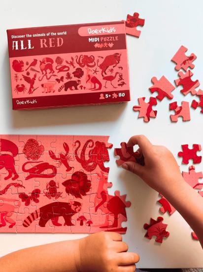 Doerkids All Red-Kırmızı Hayvanlar Midi Puzzle | 80 Parça 5+ Yaş